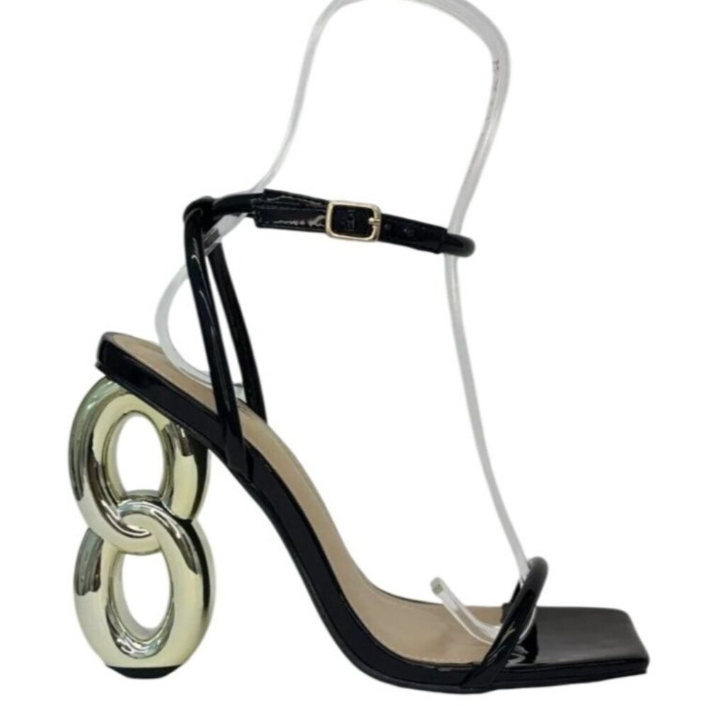 LILIANA / Duet-2 / Black / Patent Leather / Heeled / Sandals / With Unique - Picture 2 of 7